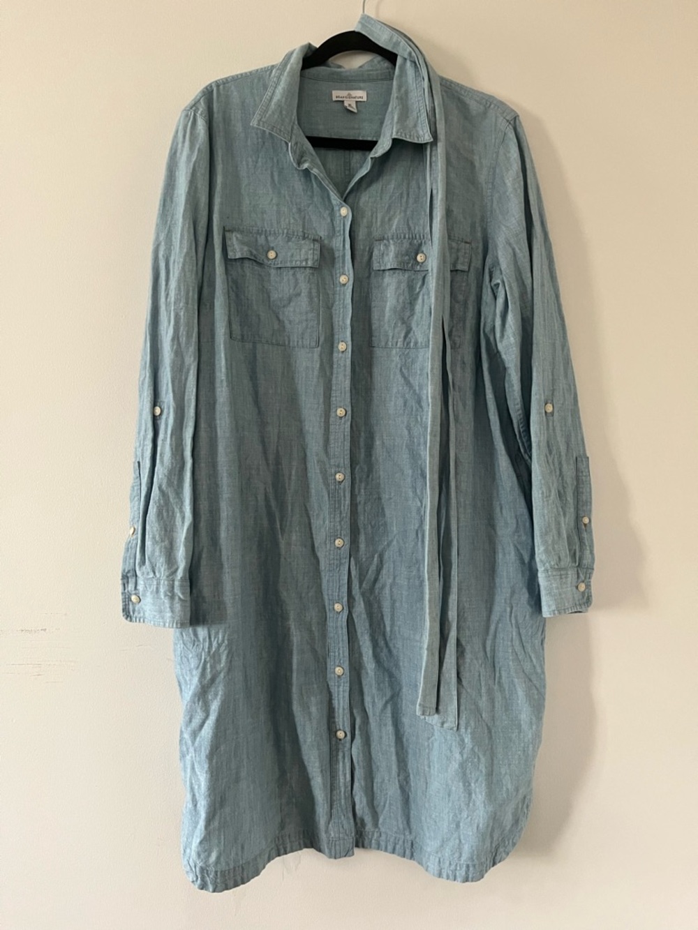 LL Bean Minimalist 100% Cotton Chambray Button Down Mini Dress XL Capsule Summer